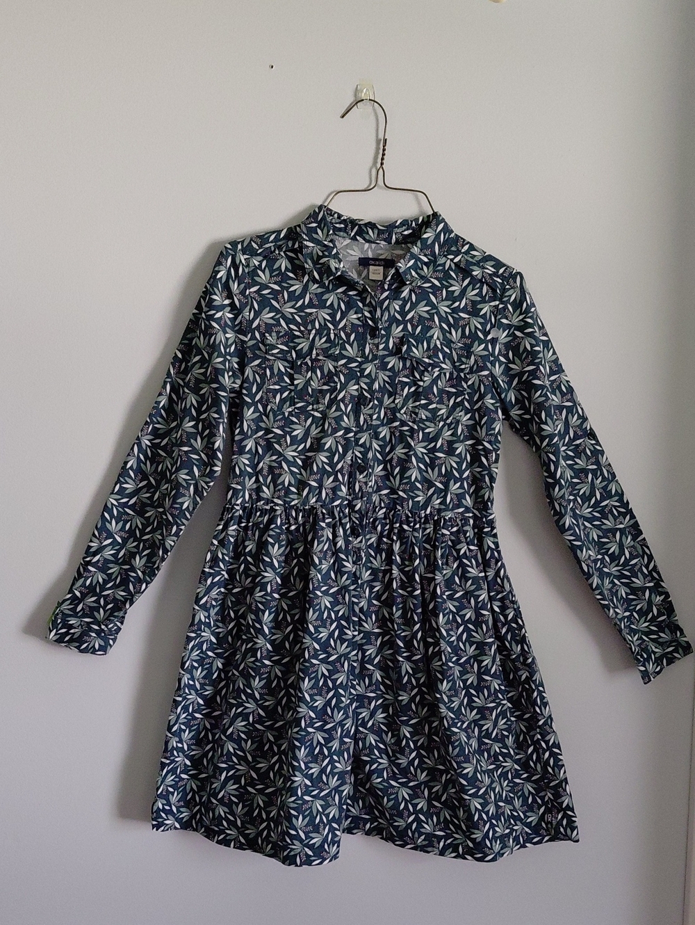 Okaidi Girls Green Floral Cotton Button Front Long Sleeve Dress 12 Years